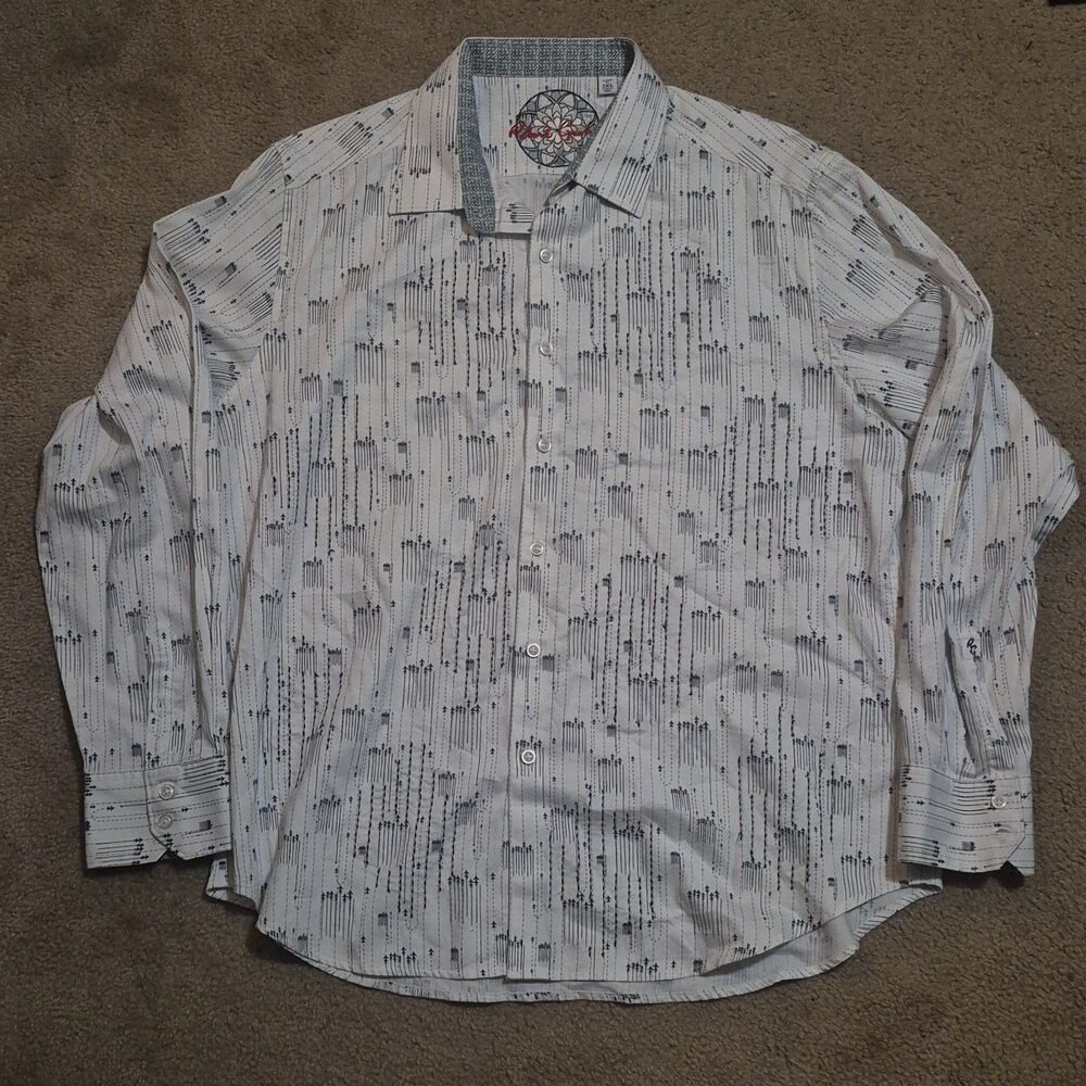 Robert Graham Airplane AOP Long Sleeve Classic Fit Shirt Men's Size 2XL White